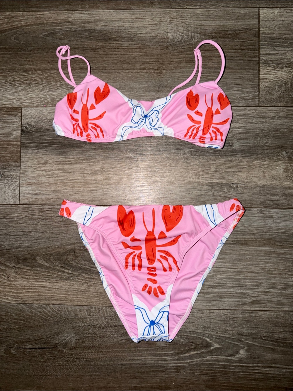 TikTok Viral Pink Lobster Print Bikini Set